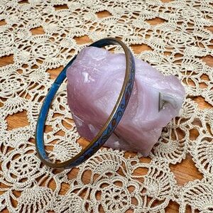 Vintage Blue Enamel Floral Thin Bangle